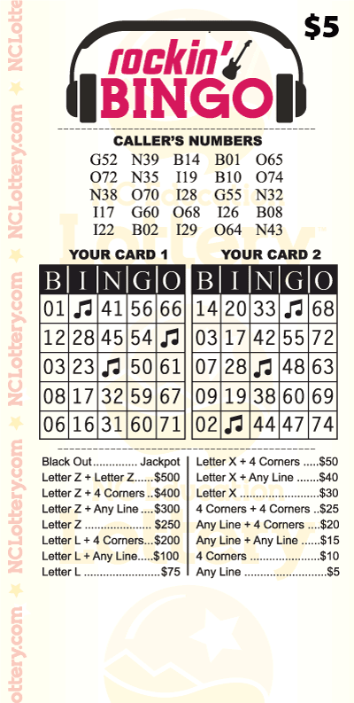 Game logo: Rockin' Bingo, Price: $5